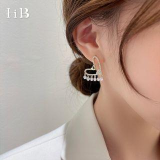 Heart Rhinestone Fringed Earring 1 Pair - Silver & Gold - One Size