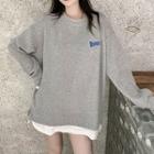 Long-sleeve Mock Two-piece Lettering Embroidered Sweatshirt