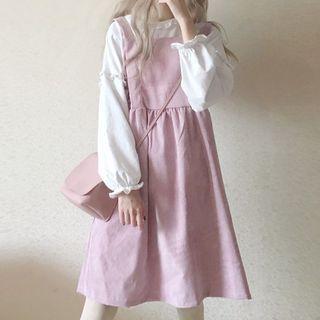 Ruffled Blouse / A-line Pinafore Dress