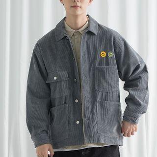 Smiley Face Print Corduroy Shirt Jacket