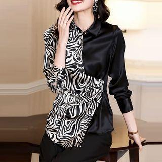 Zebra Print Panel Shirred Shirt