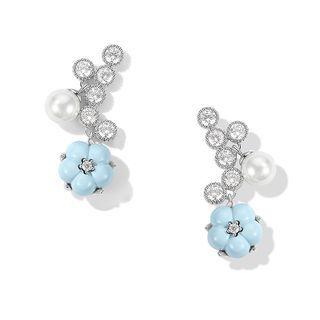 Rhinestone Flower Faux Pearl Drop Earring 1 Pair - Silver - One Size