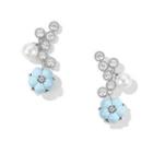 Rhinestone Flower Faux Pearl Drop Earring 1 Pair - Silver - One Size