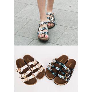 Belted-detail Floral Print Slipper