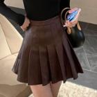 Pleated A-line Mini Faux Leather Skirt