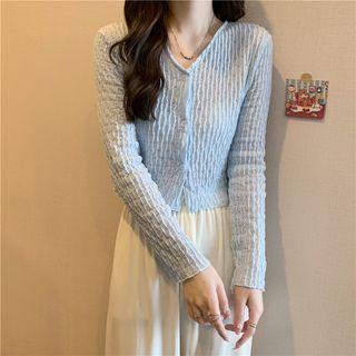 Long-sleeve Ruched Sheer Cardigan