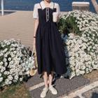 Short-sleeve Lace Trim Midi Shirt Dress
