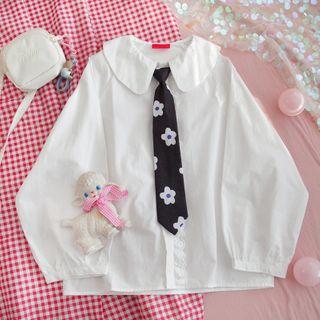 Set: Long-sleeve Shirt + Floral Tie As Shown In Figure - One Size