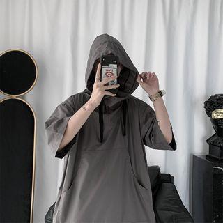 Hooded Elbow-sleeve Windbreaker