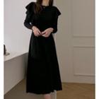 Long-sleeve Plain Ruffled Knit Dress
