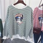 Dog Print Striped Pullover