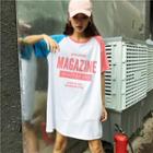 Lettering Color Panel Elbow Sleeve T-shirt Dress