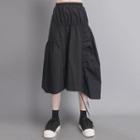 High-waist Plain Irregular Midi A-line Skirt