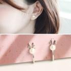 Faux Pearl Deer Cuff Earring 1 Pair - Earless Hole Clip On Earring - Faux Pearl - Silver - One Size