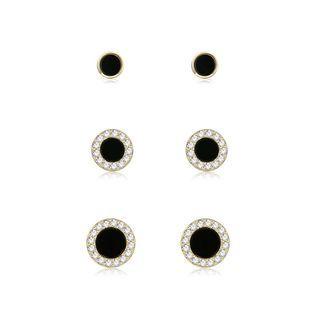 925 Sterling Silver Plated Gold Simple Geometric Round Three-piece Stud Earrings Golden - One Size
