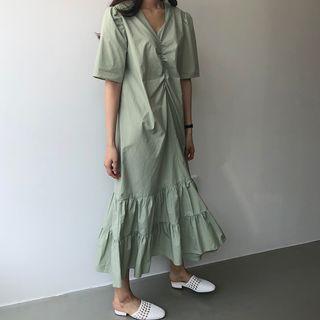 Short-sleeve Twisted Mid Dress