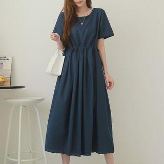 Tie-side Pleated Long Flare Dress