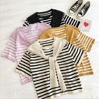 Mock Two-piece Striped Short-sleeve Knit Top