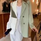 Single-breasted Color Block Blazer White & Green - One Size