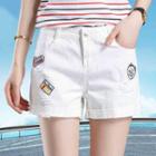 Patch Embroidered Distressed Denim Shorts