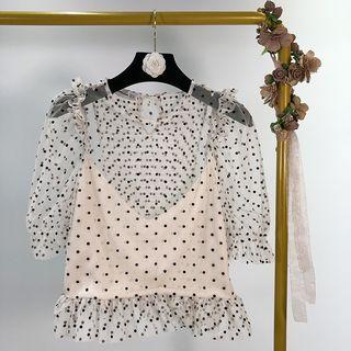 Mock Two-piece Dotted Short-sleeve Mesh Blouse