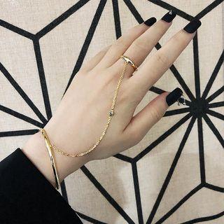 Rhinestone Accent Open Ring Bracelet As Shown In Figure - One Size