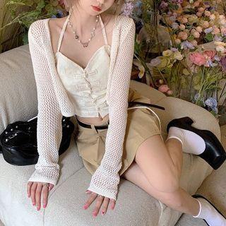 Frog-button Cropped Halter Top / Cardigan / Mini A-line Skirt