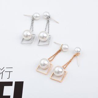 Faux Pearl Geometric Dangle Earring