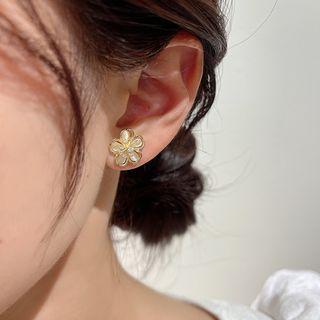 Flower Faux Cat Eye Stone Rhinestone Earring 1 Pair - Silver - One Size