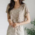 Linen Blend Star-pattern T-shirt