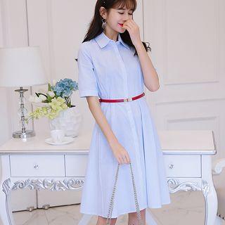 Striped Short-sleeve A-line Shirtdress