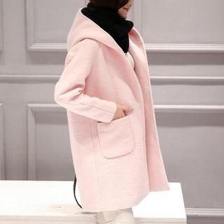 Wool Blend Hooded Snap-button Coat