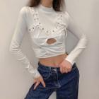 Lace-up Cut-out Long-sleeve Cropped T-shirt