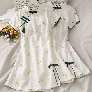Embroidered Frog-button Qipao Mini Dress
