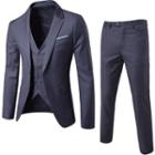 Suit Set: Single-button Notched-lapel Blazer + V-neck Vest + Dress Pants