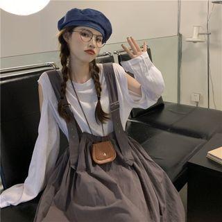 Cold-shoulder T-shirt / Buckled Midi Overall Dress