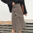 Tie-waist Gingham Woolen A-line Sheath Midi Skirt