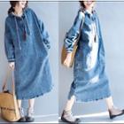 Hooded Washed Denim Midi Dress