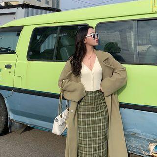 Plain Loose-fit Coat / Plain Midi Skirt