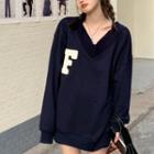 Letter Embroidered Sweatshirt Navy Blue - One Size