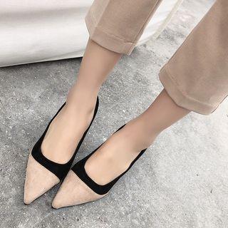 Two-tone Block Heel Pointed Pumps