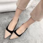Two-tone Block Heel Pointed Pumps