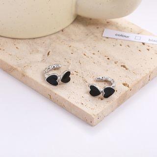 Sterling Silver Heart Open Hoop Earring 1 Pair - Black & Silver - One Size