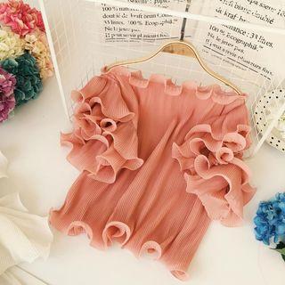 Ruffle Trim Off-shoulder Short-sleeve Top