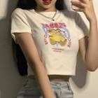 Short-sleeve Bear Print Crop T-shirt