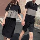 Couple Matching Short-sleeve Two Tone T-shirt / Shorts / Short-sleeve Ruffle Trim Midi Dress