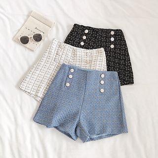 Plaid Double-breasted A-line Shorts