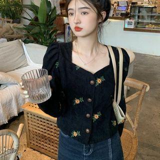 Corduroy Floral Blouse Black - One Size