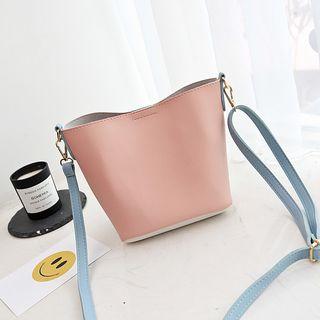 Faux-leather Color Block Bucket Bag With Pouch
