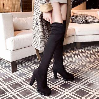 Platform Bow-back Chunky Heel Tall Boots
